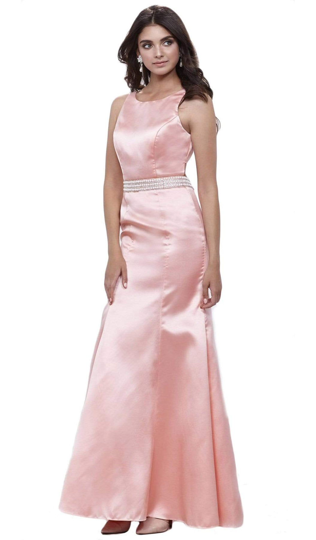 Nox Anabel - 8320 Sleeveless Beaded Waist Trumpet Evening Gown Special Occasion Dress XS / Rose