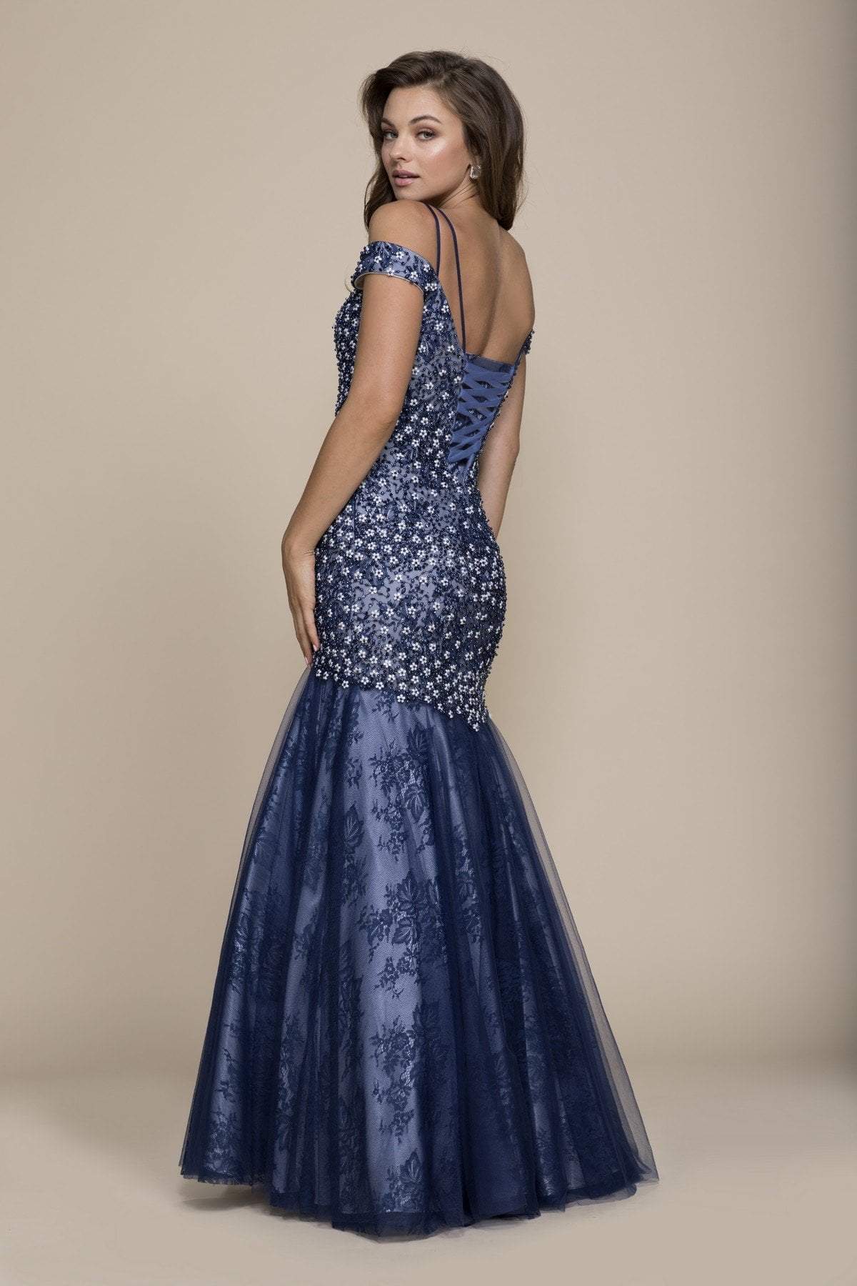 Nox Anabel - 8328 Beaded Off-Shoulder Trumpet Evening Gown Special Occasion Dress