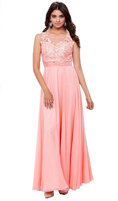 Nox Anabel - 8334 Illusion Applique Ornate Gown Special Occasion Dress XS / Bashful Pink