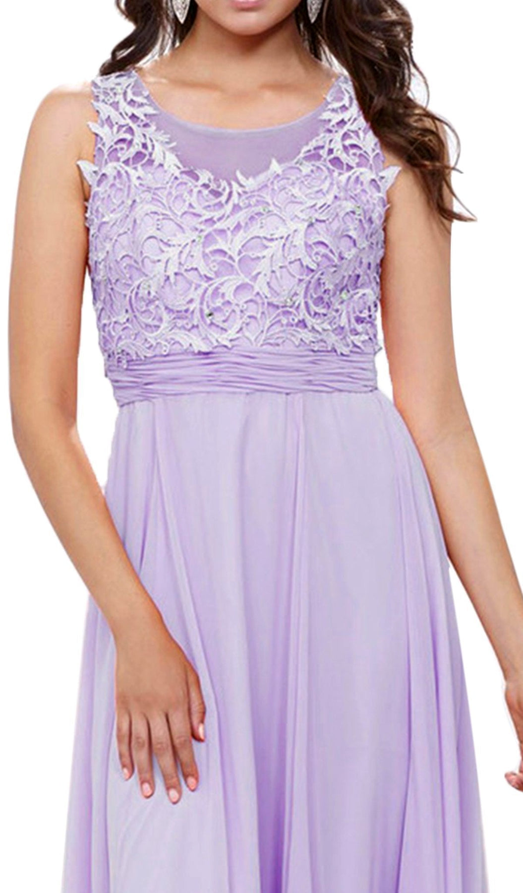 Nox Anabel - 8334 Illusion Applique Ornate Gown Special Occasion Dress XS / Lilac