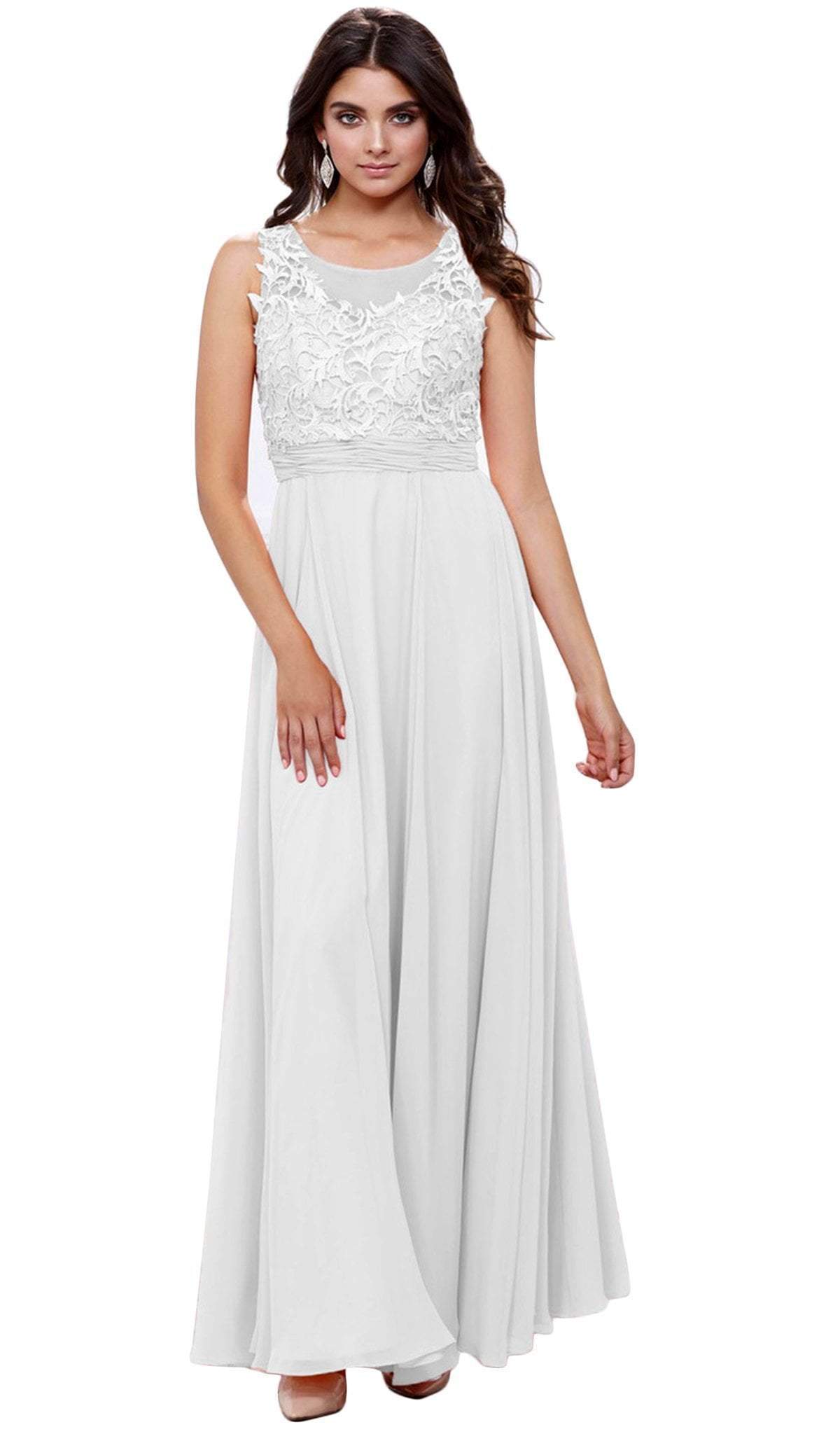 Nox Anabel - 8334 Illusion Applique Ornate Gown Special Occasion Dress XS / White
