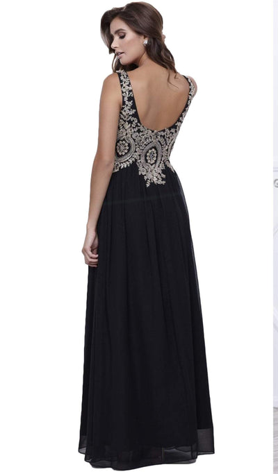 Nox Anabel - 8343 Sleeveless Beaded V Neck Lace Bodice Long Gown Special Occasion Dress