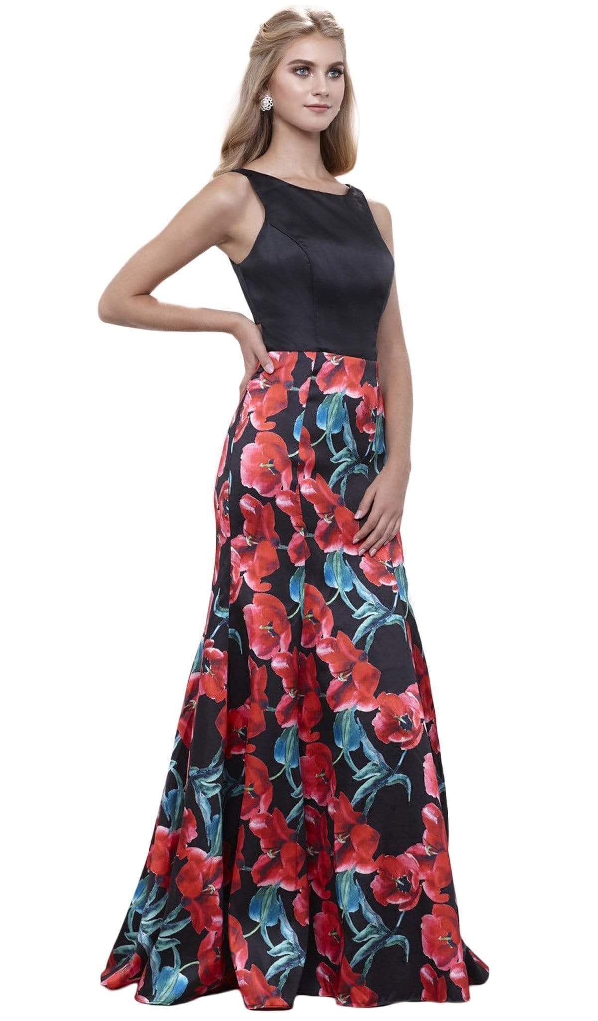 Nox Anabel - 8354 Sleeveless Floral Print Trumpet Evening Dress Special Occasion Dress XS / Floral Patterns