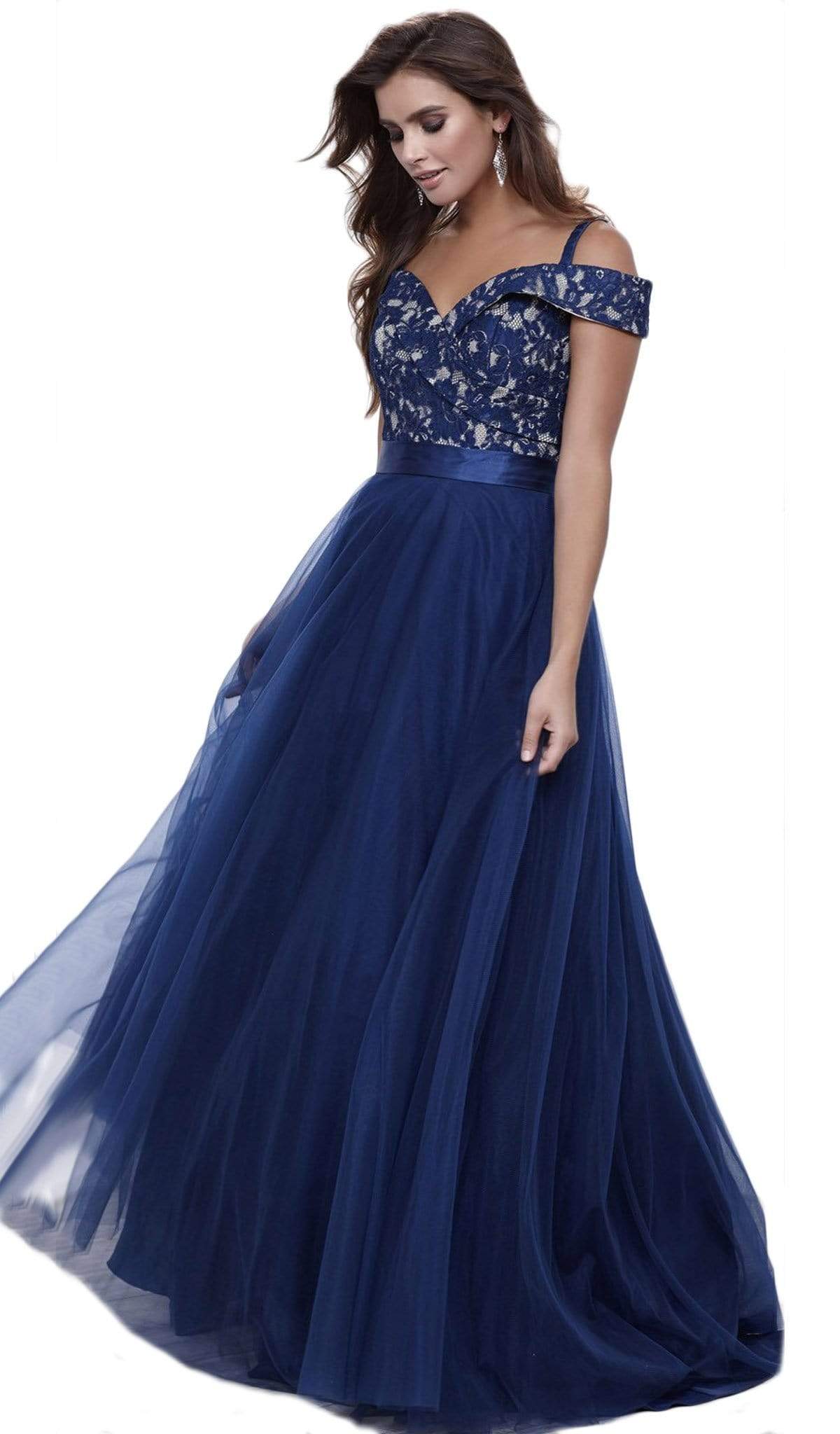 Nox Anabel - 8372 Lace Off-Shoulder Ballgown Special Occasion Dress XS / Navy