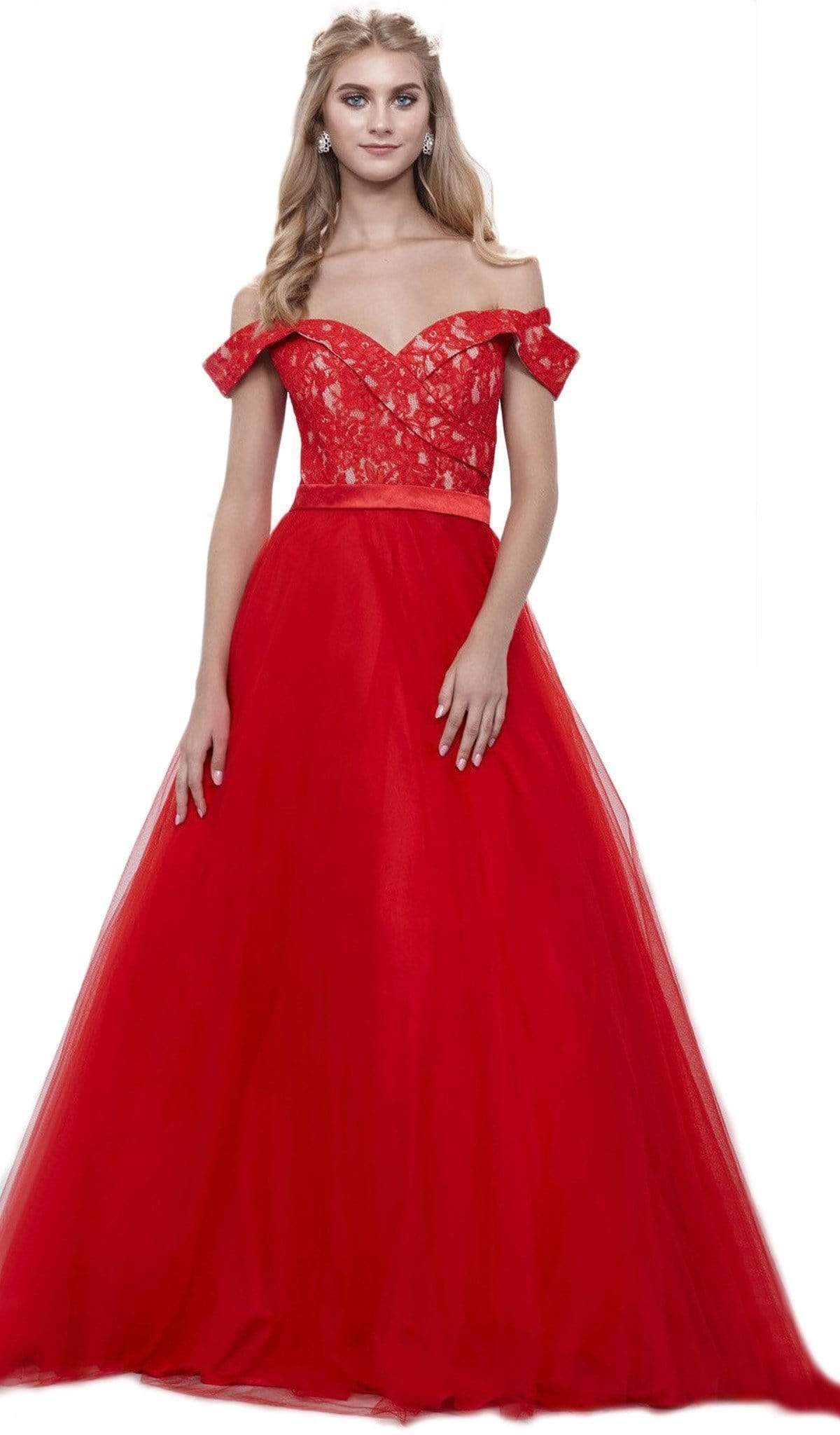 Nox Anabel - 8372 Lace Off-Shoulder Ballgown Special Occasion Dress XS / Red