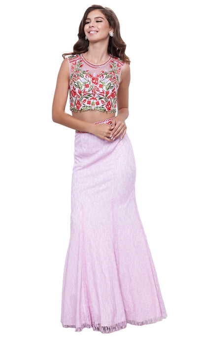 Nox Anabel - 8373 Embellished High Neck Two-Piece Mermaid Dress Special Occasion Dress XS / Lavender