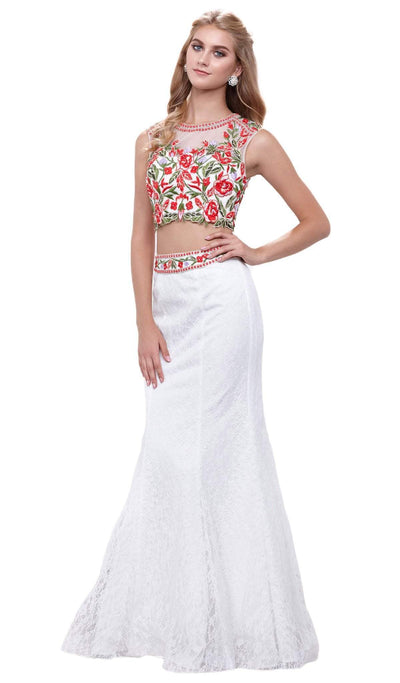 Nox Anabel - 8373 Embellished High Neck Two-Piece Mermaid Dress Special Occasion Dress XS / White