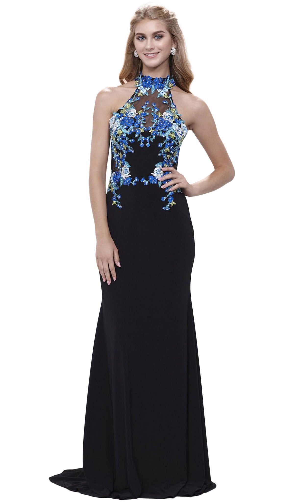 Nox Anabel - 8375 Sleeveless Laced Halter Jersey Evening Dress Special Occasion Dress XS / Black