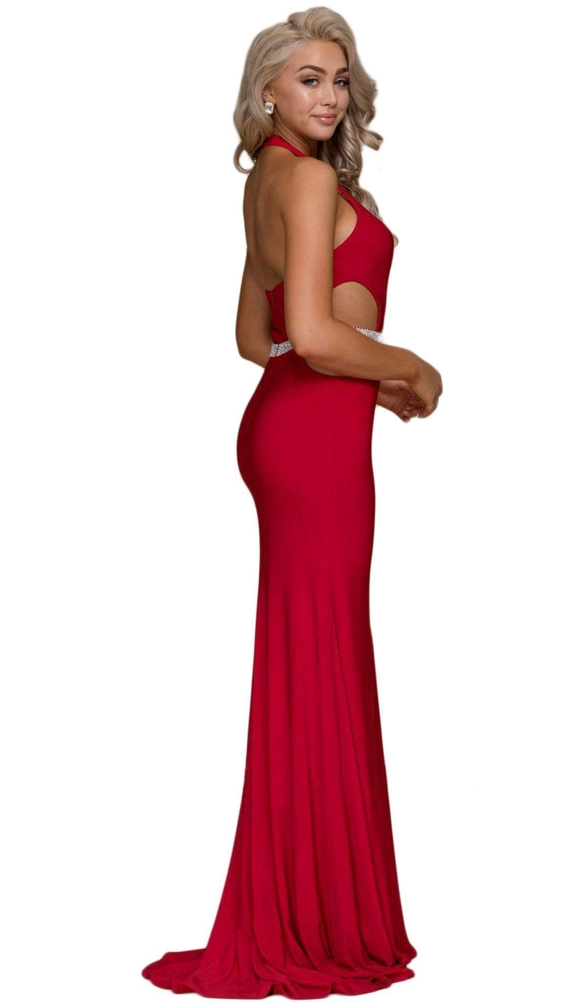 Nox Anabel - A046 Plunging Halter Embellished Sheath Dress Special Occasion Dress