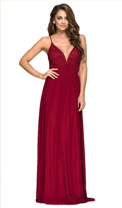 Nox Anabel - A070 Ornate Bodice Empire A-Line Gown Special Occasion Dress XS / Burgundy