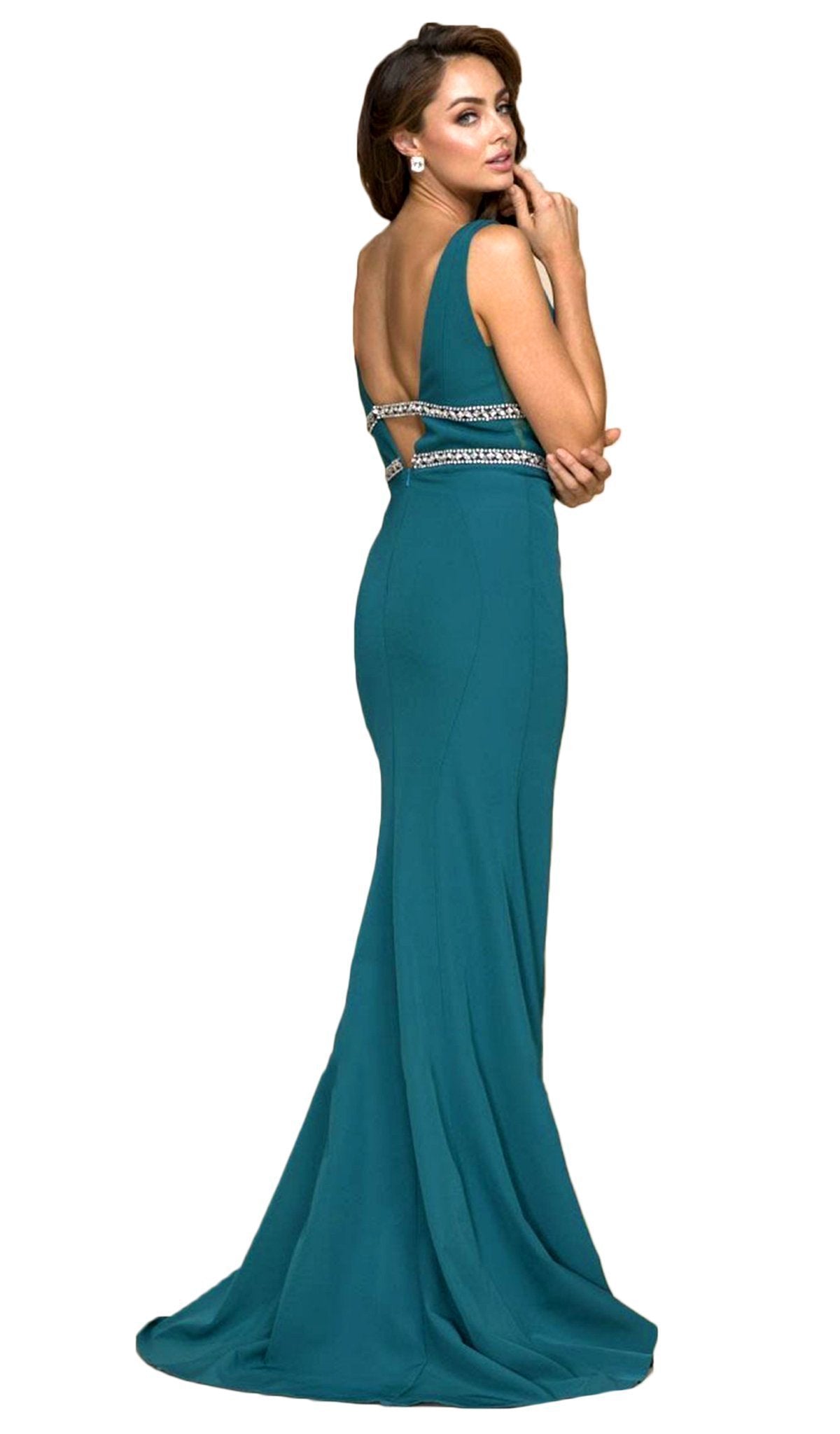 Nox Anabel - A076 Sleeveless Jewel-Banded V-Neck Mermaid Gown Special Occasion Dress