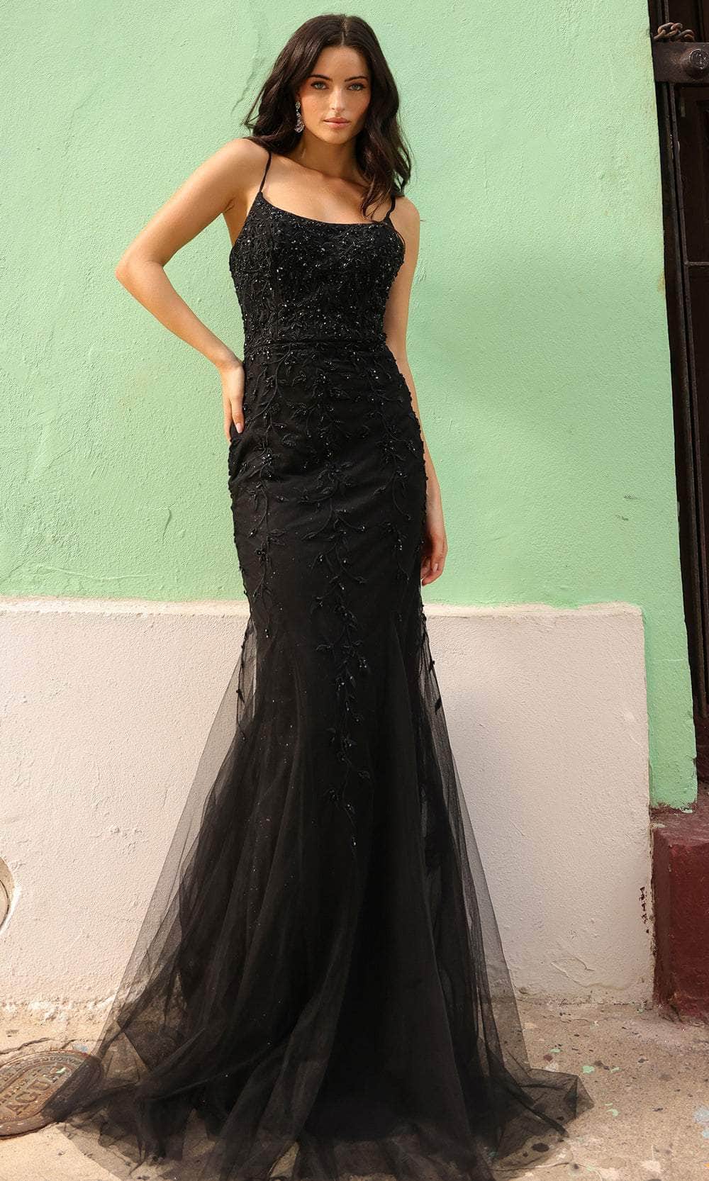 Nox Anabel A1376 - Embroidered Trumpet Prom Dress Special Occasion Dress 0 / Black