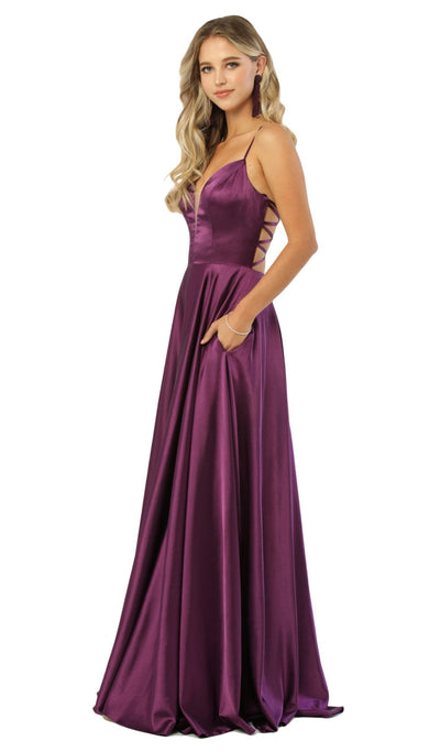 Nox Anabel - A180 Deep V-neck A-line Dress With Strappy Back Special Occasion Dress XS / Purple