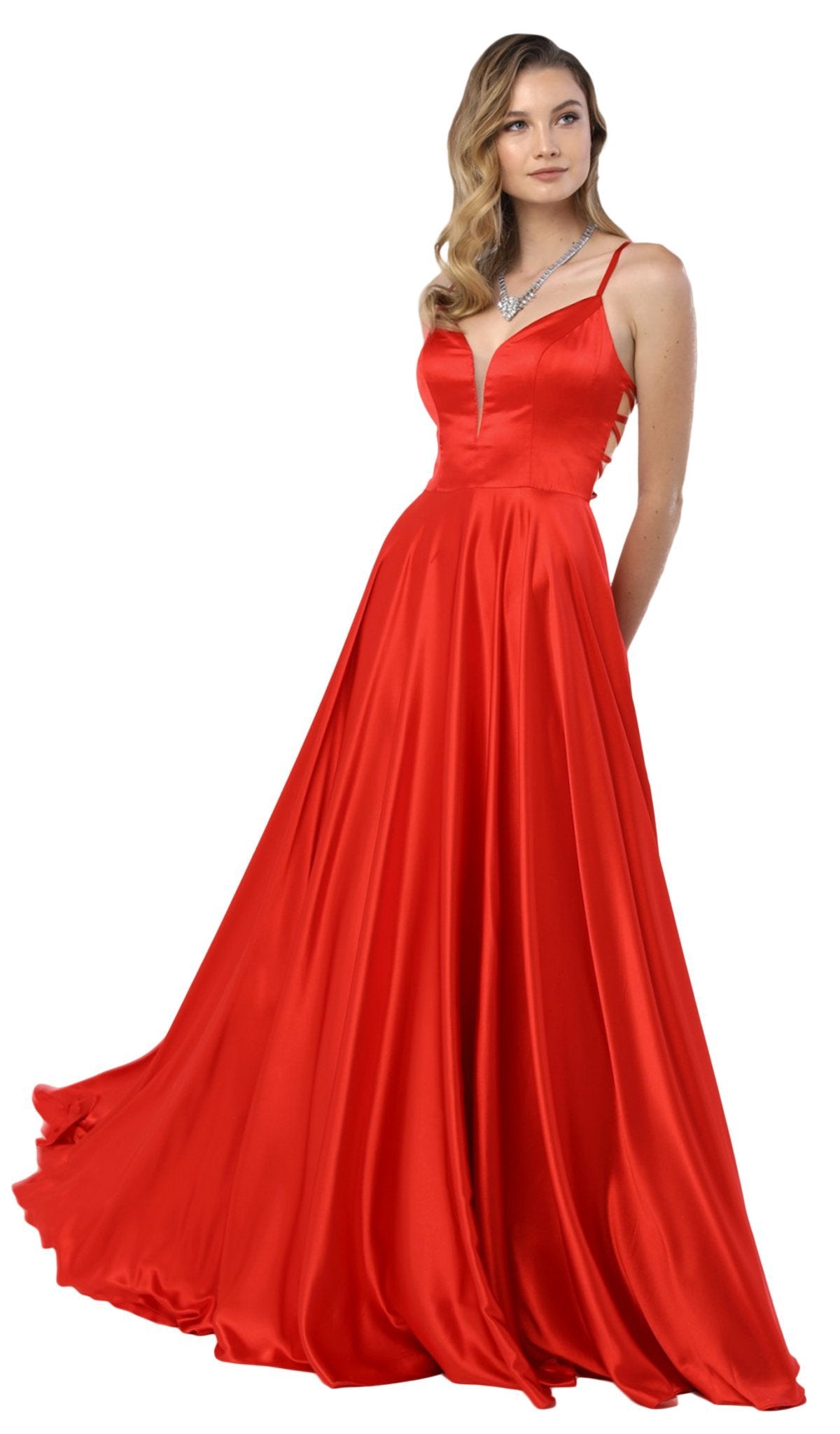 Nox Anabel - A180 Deep V-neck A-line Dress With Strappy Back Special Occasion Dress XS / Red