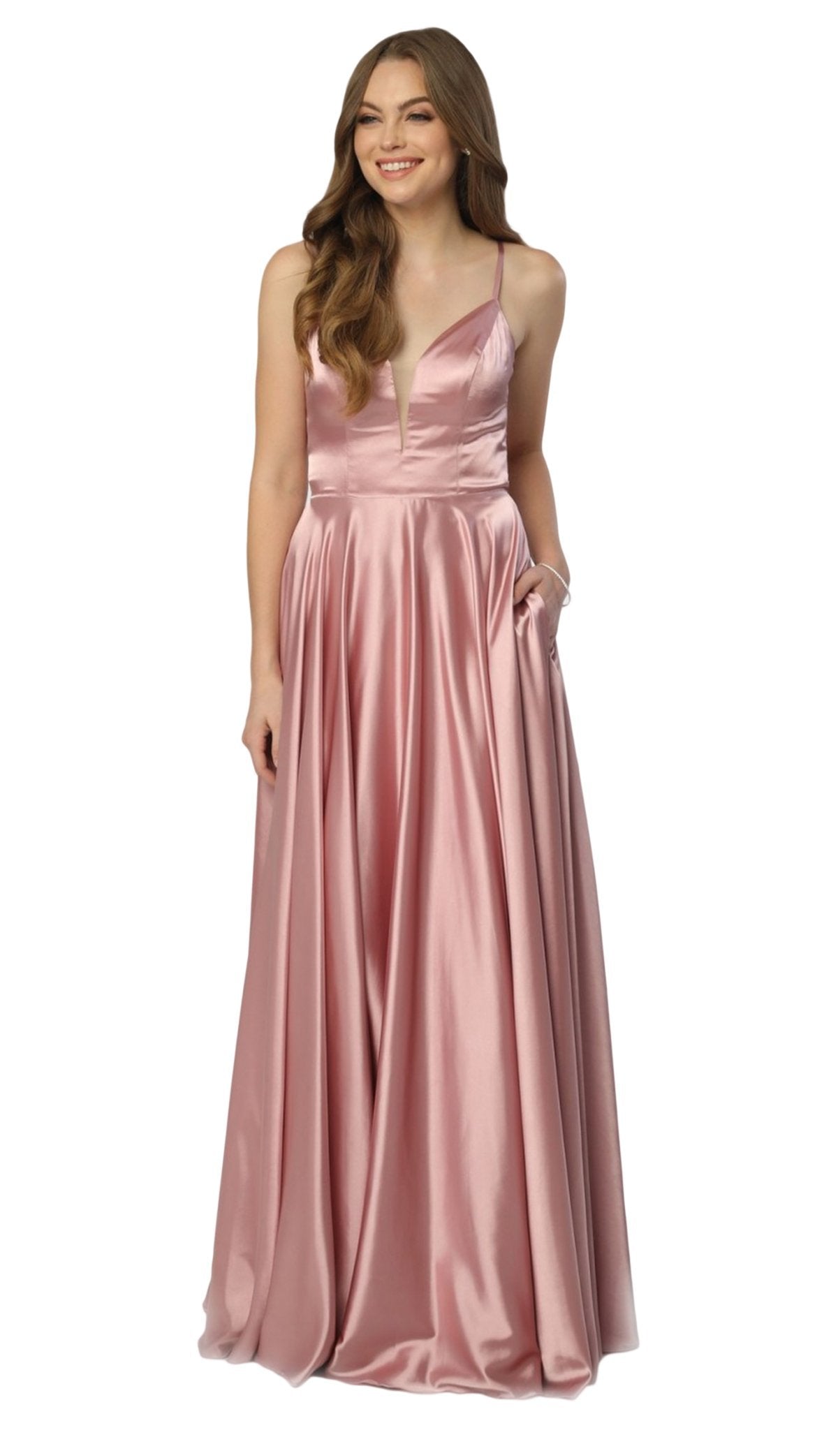 Nox Anabel - A180 Deep V-neck A-line Dress With Strappy Back Special Occasion Dress XS / Rose