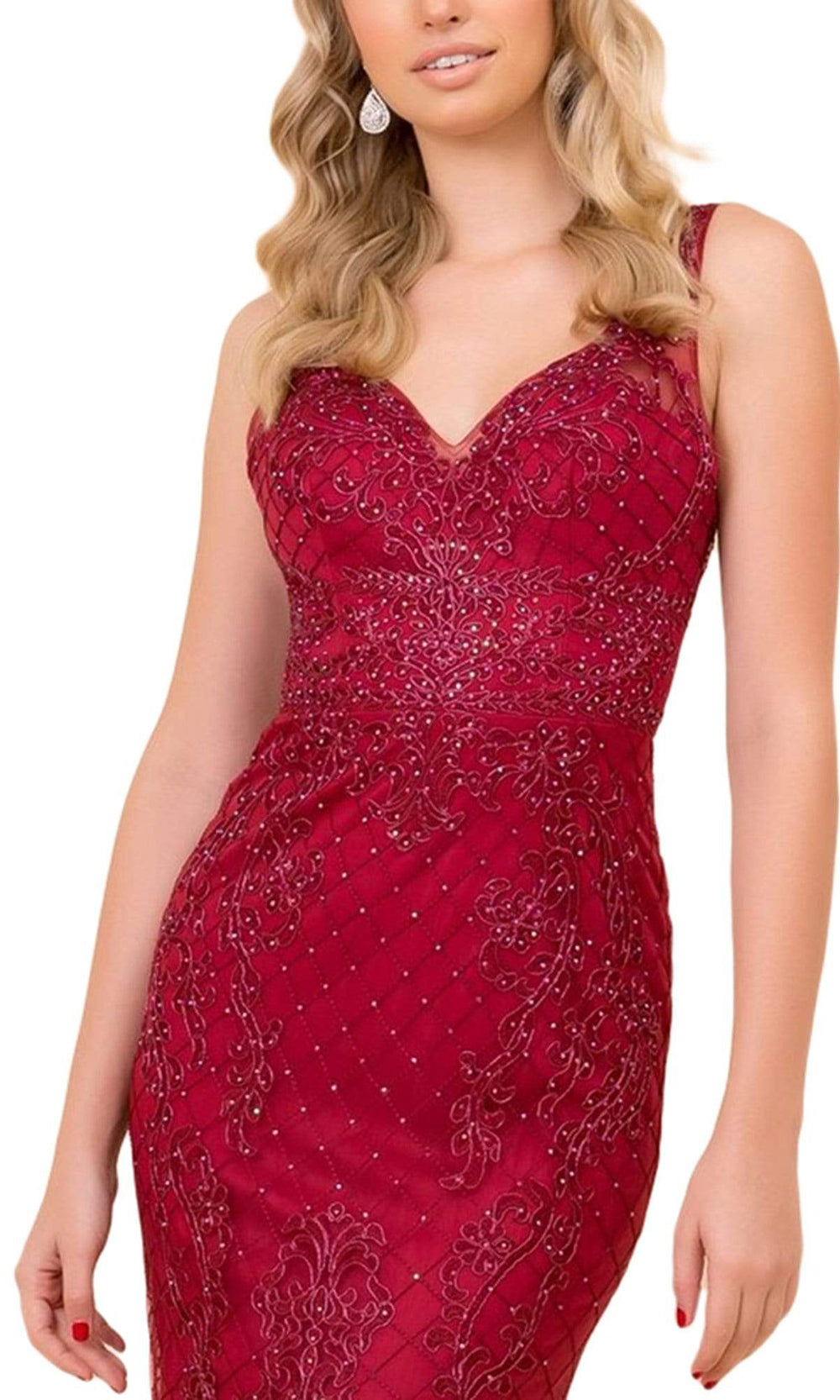 Nox Anabel - A398SC Sweetheart Lattice Sheath Gown In Red
