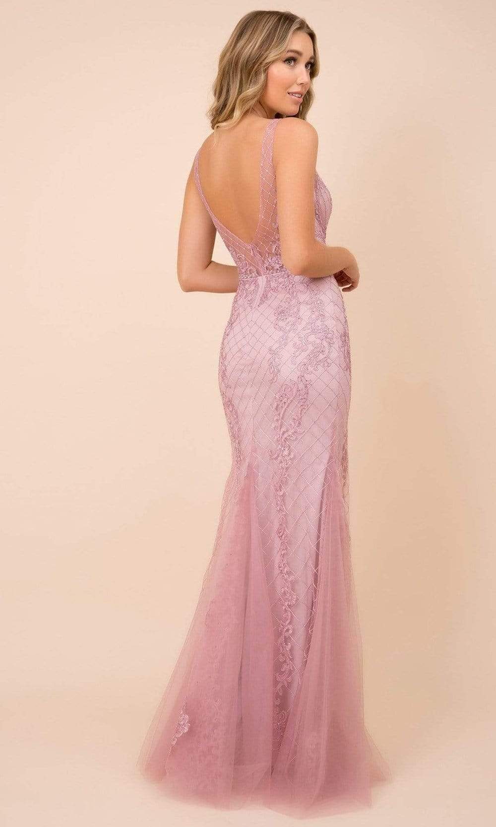 Nox Anabel - A398 Sleeveless V Neck Beaded Lace Applique Trumpet Gown Evening Dresses