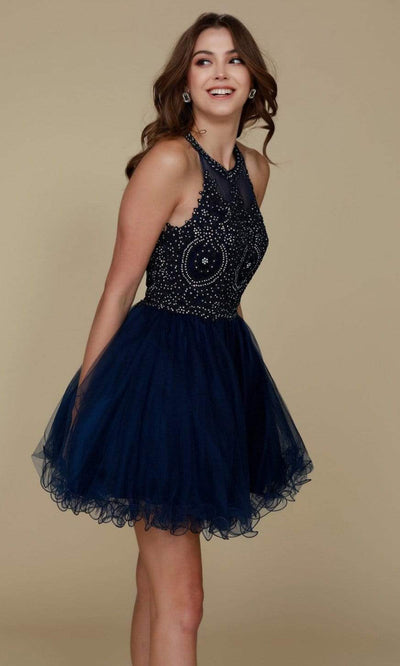Nox Anabel Jewel Lace Applique A-Line Cocktail Dress B652 - 1 pc Blush in Size S Available CCSALE M / Navy Blue