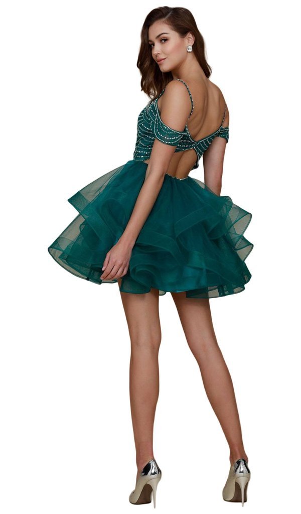 Nox Anabel Beaded Tiered A-Line Cocktail Dress T668 CCSALE XS / Green