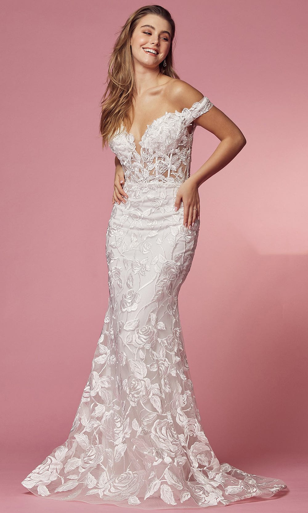Nox Anabel Bridal C439W - Sheer Corset Bridal Dress Bridal Dresses 2 / White
