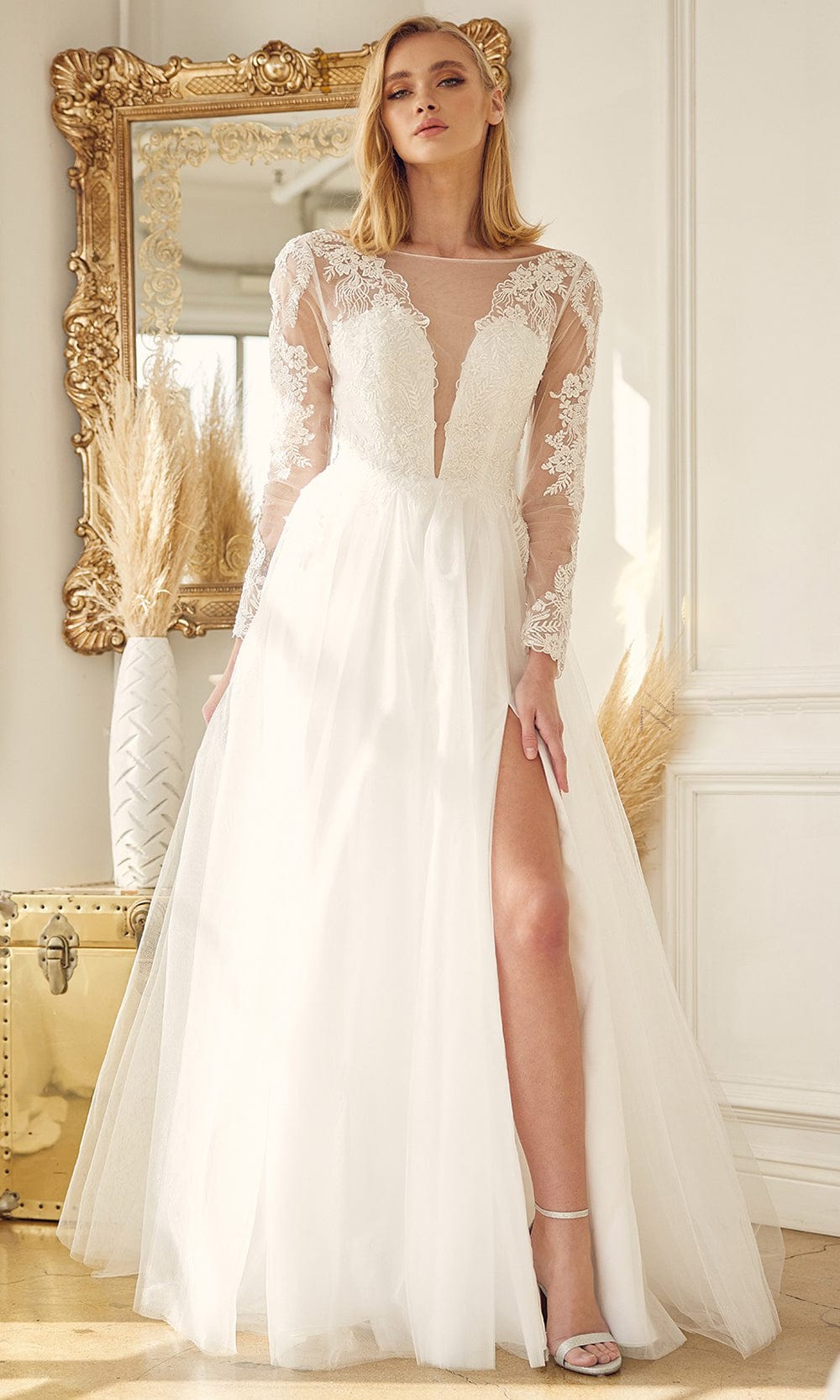 long ivory evening dresses ZAPAKA Women Elegant Ivory Wedding Dress with Long Sleeves Off the Shoulder Beaded Mermaid Long Formal Dress, Ivory / US16W