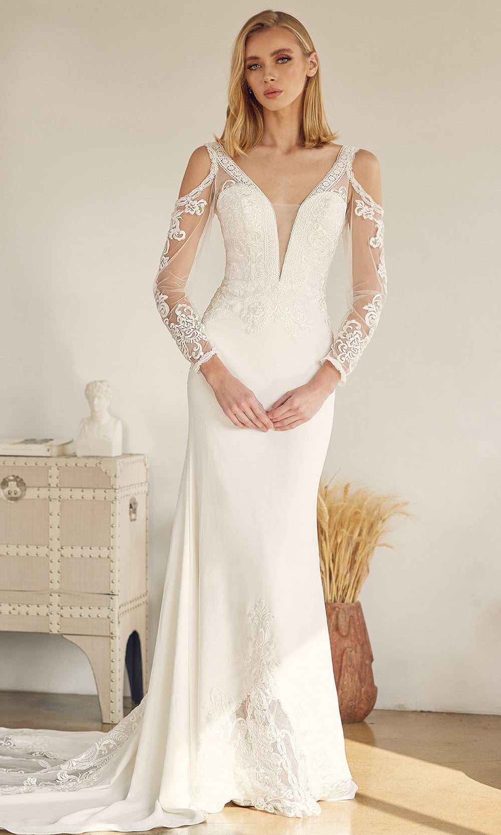 Nox Anabel Bridal JE916 - Long Sleeve Bridal Gown Bridal Dresses 2 / White