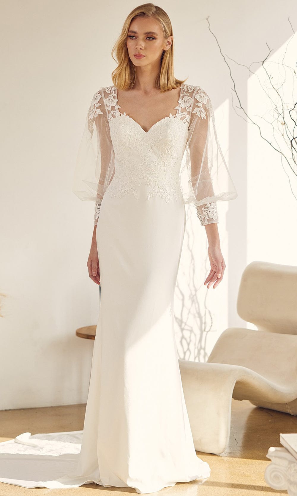 Nox Anabel Bridal JE919 - Bishop Sleeve Bridal Gown Bridal Dresses 2 / White