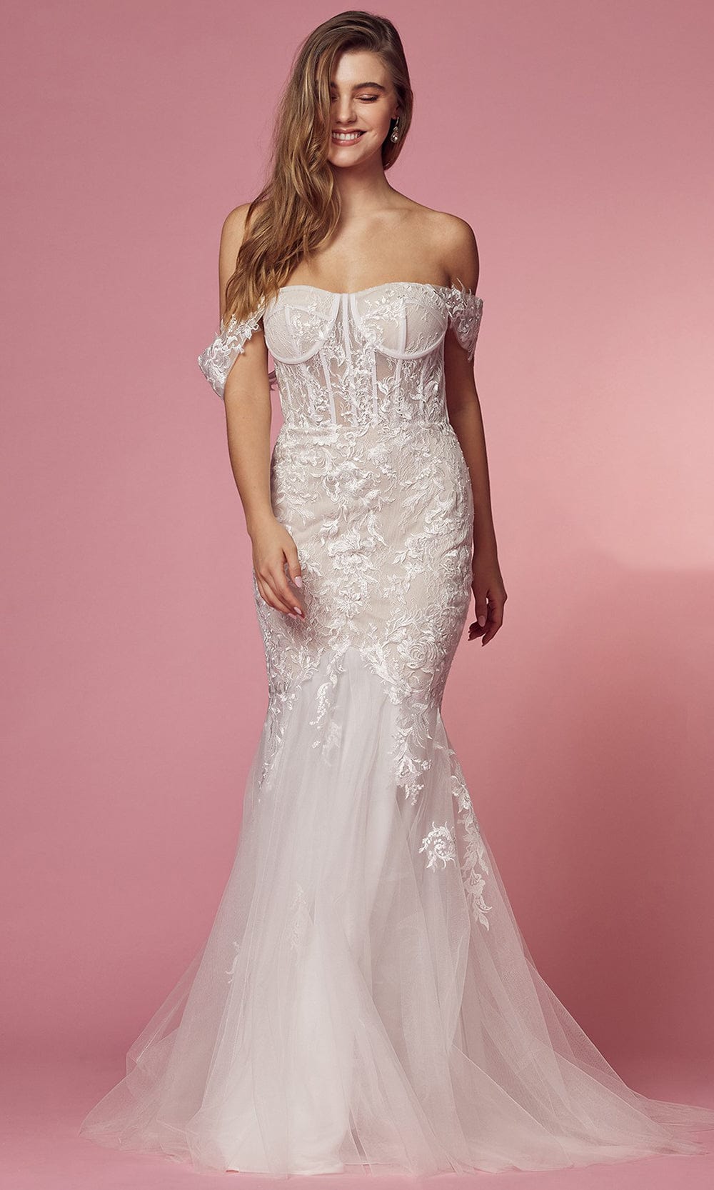 Nox Anabel Bridal JS924 - Corset Lace Bridal Gown Bridal Dresses 2 / White & Nude