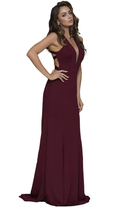 Nox Anabel - C023 Plunging Halter Sheath Dress Special Occasion Dress XS / Burgundy