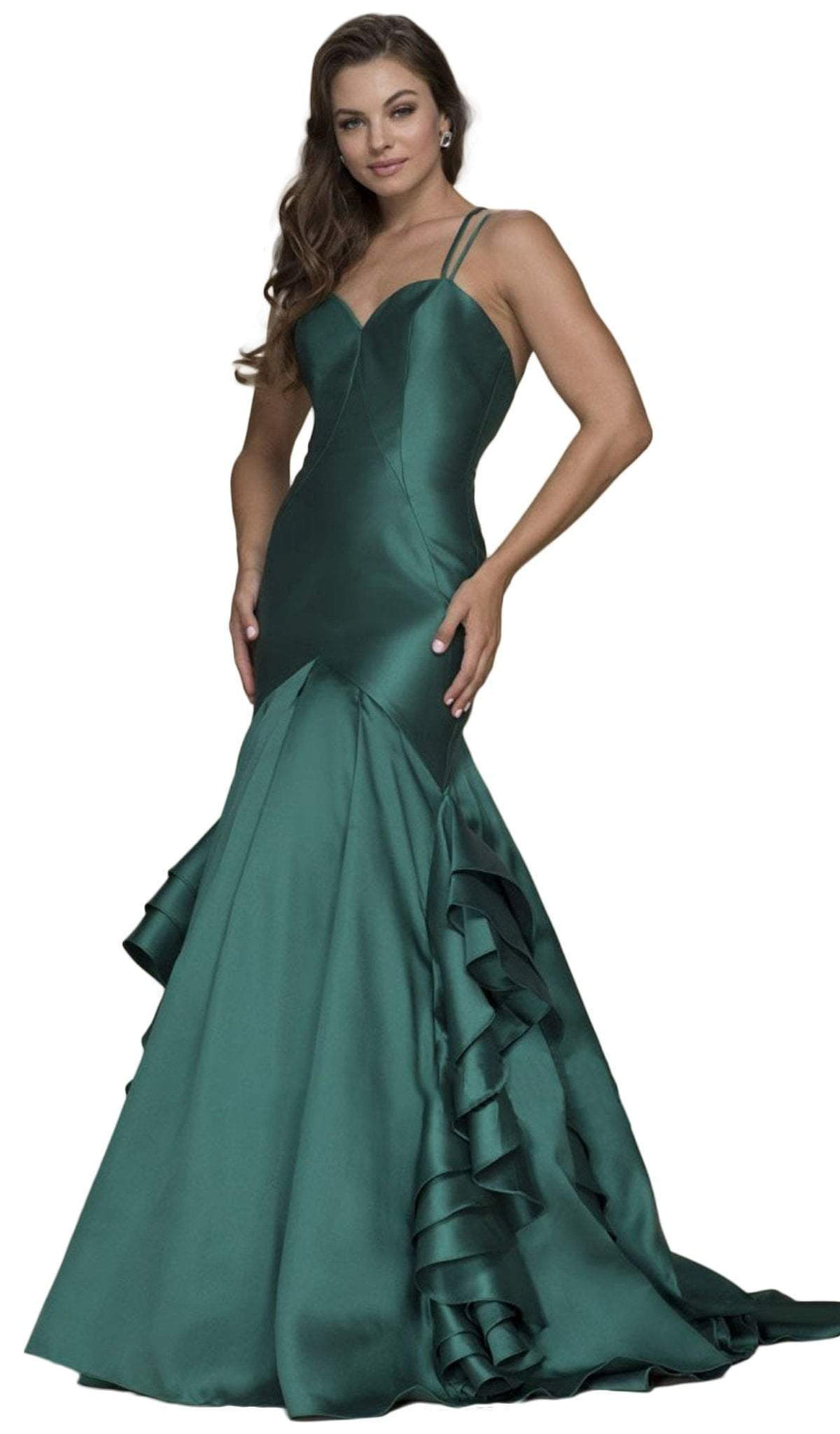 Nox Anabel - C034 Sweetheart Bodice Ruffled Mikado Trumpet Evening Gown Special Occasion Dress XS / Green