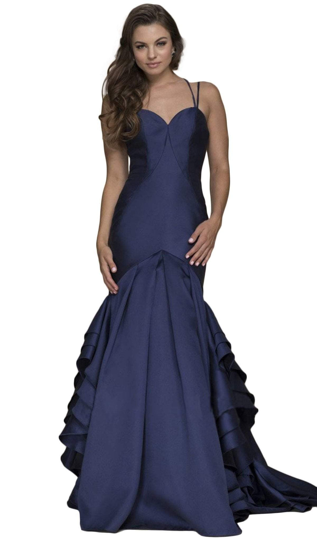 Nox Anabel - C034 Sweetheart Bodice Ruffled Mikado Trumpet Evening Gown Special Occasion Dress XS / Navy