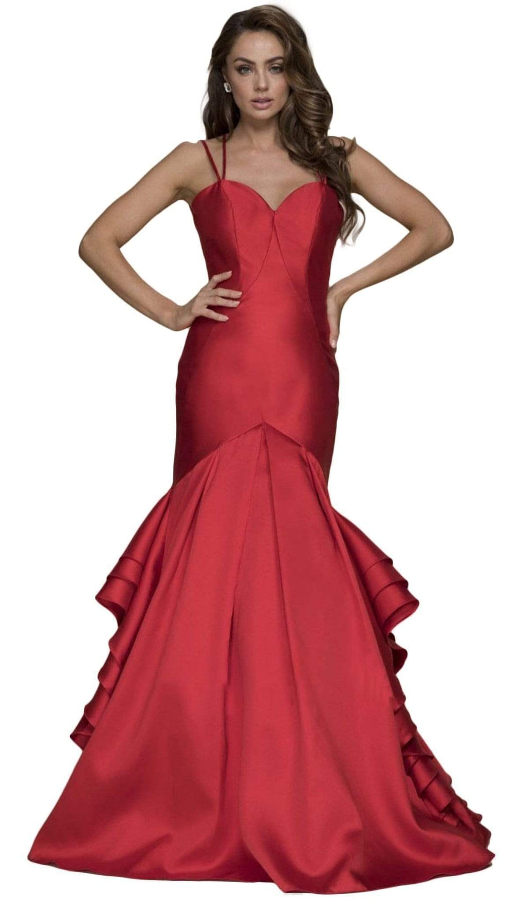 Nox Anabel - C034 Sweetheart Bodice Ruffled Mikado Trumpet Evening Gown Special Occasion Dress XS / Red