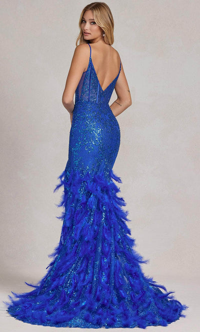 Nox Anabel C1119 - Feather Fringed Evening Dress Prom Dresses