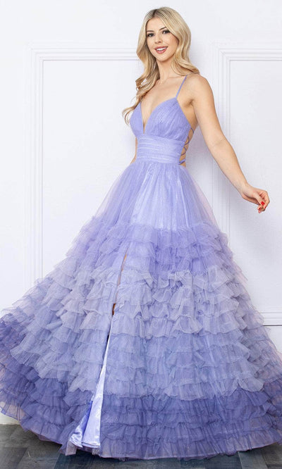 Nox Anabel C1420 - Ombre Ruffled Prom Dress Special Occasion Dress 0 / Periwinkle Ombre