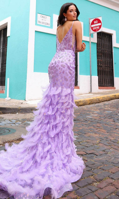 Nox Anabel C1422 - Feathered Prom Dress with Slit Special Occasion Dresses 