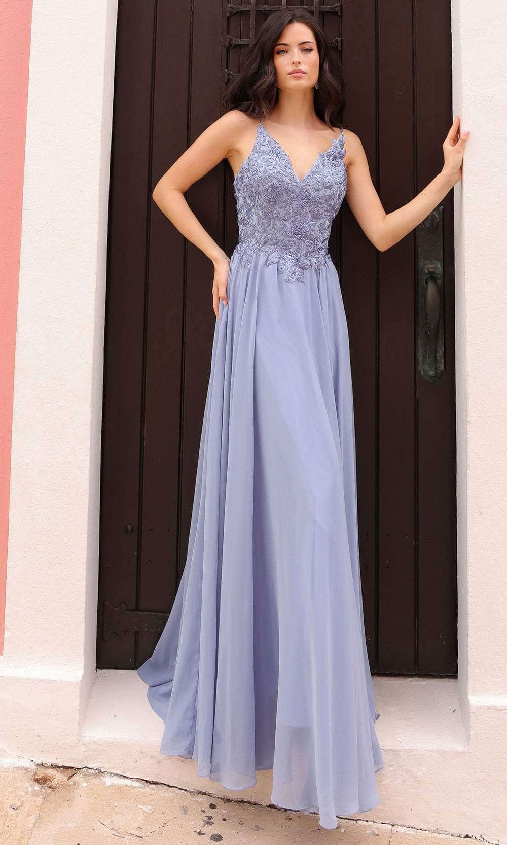 Nox Anabel C1462 - Spaghetti Strap A-Line Prom Dress Special Occasion Dress 4 / Dusty Blue