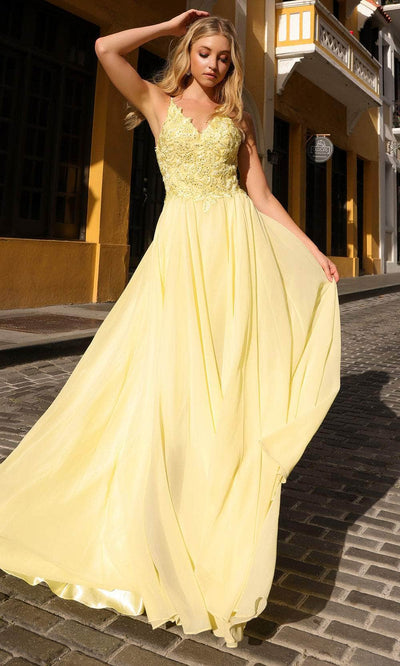 Nox Anabel C1462 - Spaghetti Strap A-Line Prom Dress Special Occasion Dress 4 / Lemon