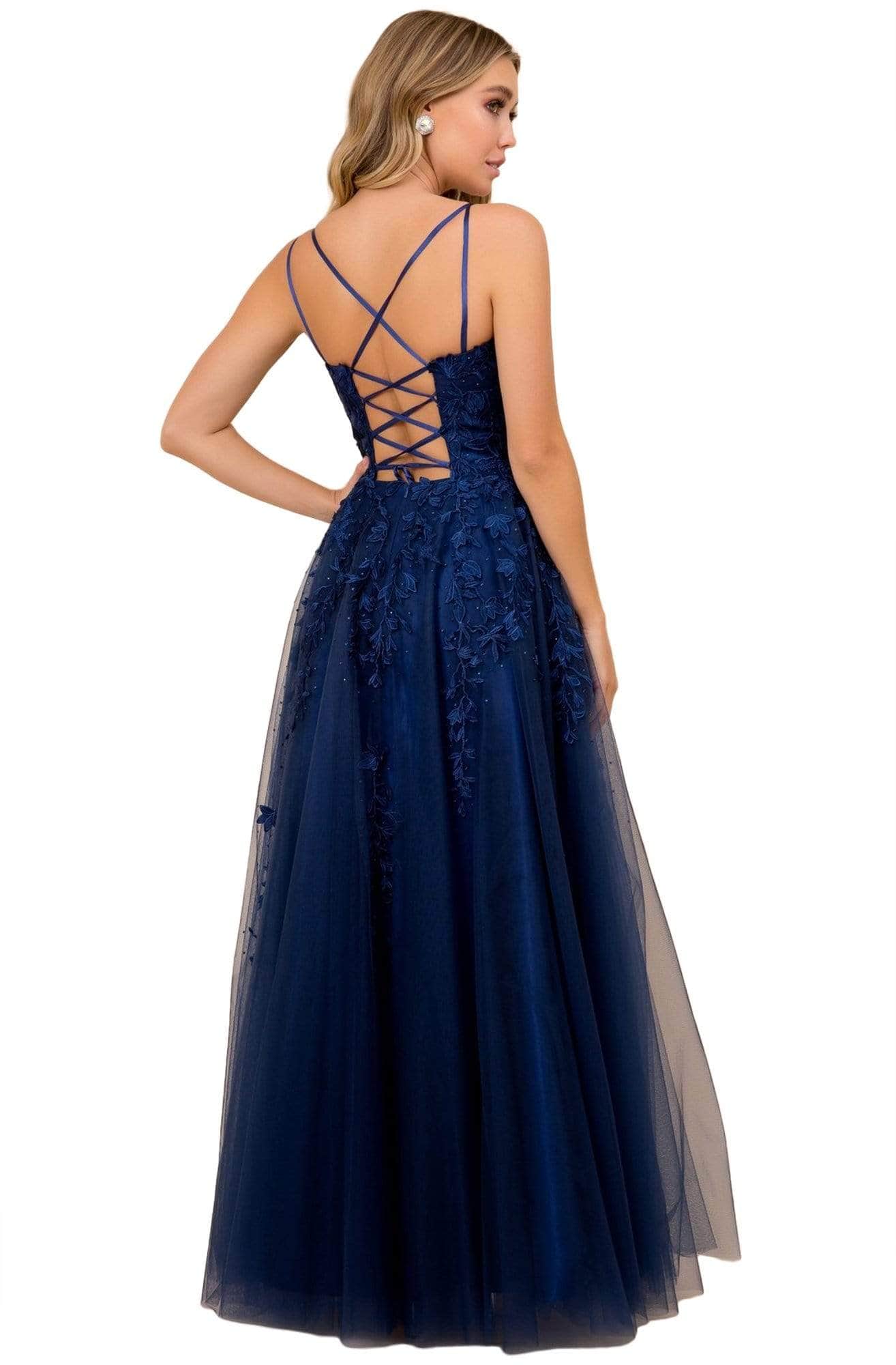 Nox Anabel - C415 Sleeveless Floral Embellishments Long Gown - 1 pc Navy Blue In Size 10 Available CCSALE 10 / Navy Blue