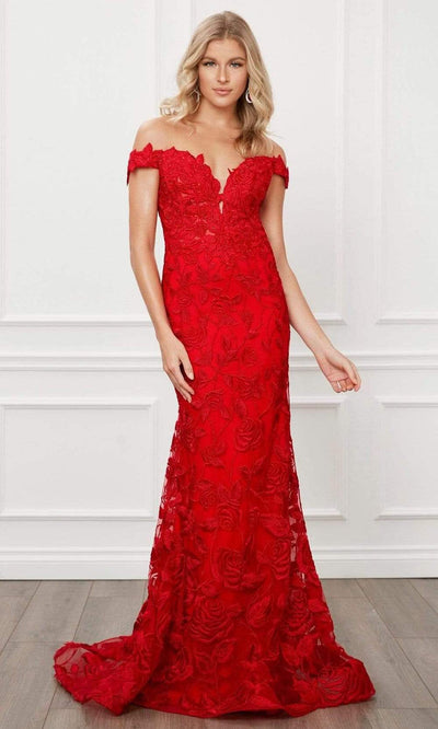 Nox Anabel - C439 Embroidered Off Shoulder Mermaid Dress Wedding Dresses 2 / Red