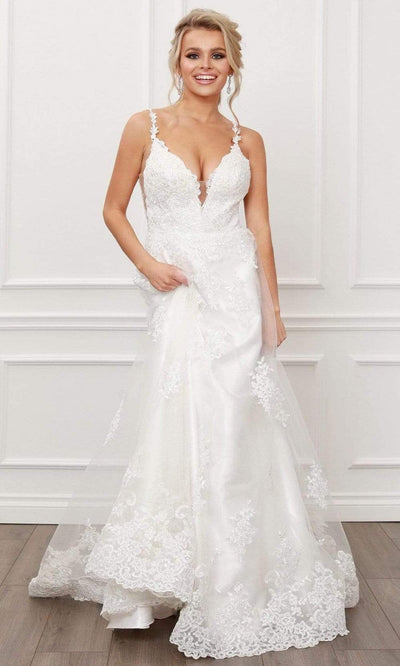 Nox Anabel - C461 Lace Applique Long A-Line Wedding Gown Wedding Dresses 2 / White