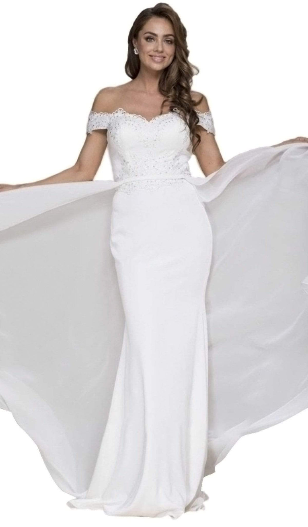 Nox Anabel - E014 Embellished Off-Shoulder Sheath Dress Special Occasion Dress XS / Off White