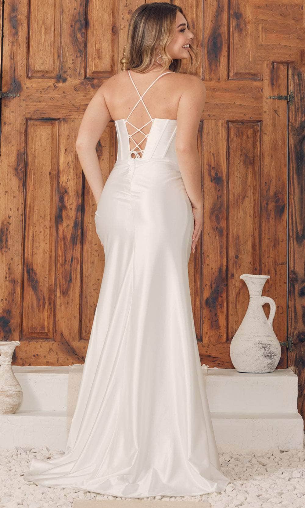 Nox Anabel E1042B White Cowl Corset Bustier Satin Wedding White Formal Dress White / 6 Nox Anabel E1042B White Cowl Corset Bustier Satin Wedding White Formal Dress White / 6
