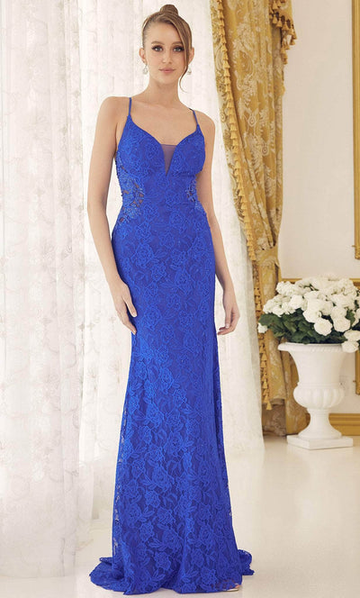 Nox Anabel E1076 - Beaded Lace Prom Dress Evening Dresses 00 / Royal Blue