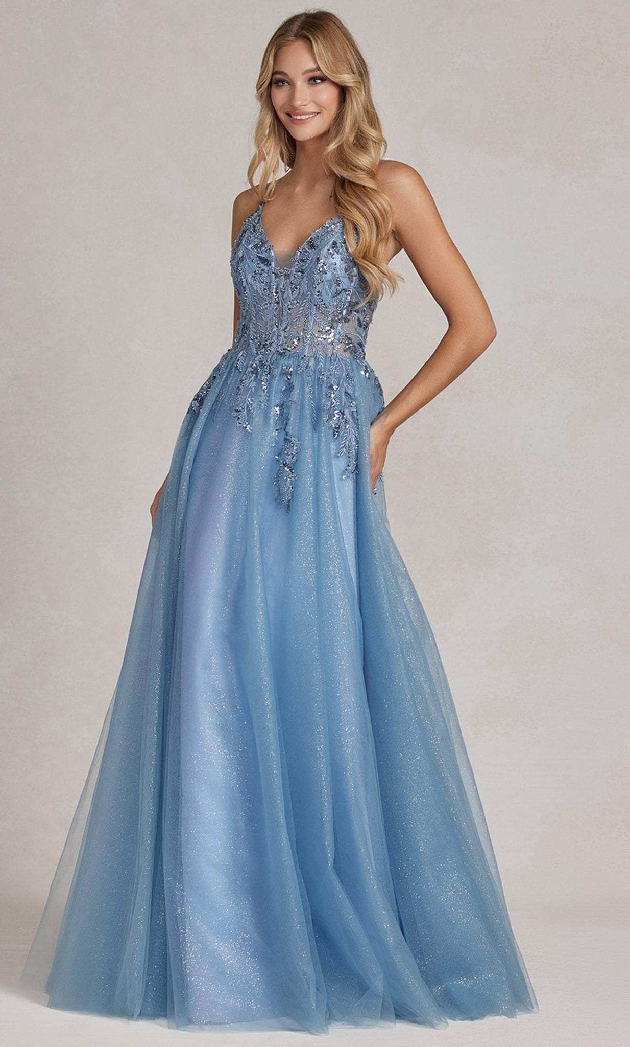 Nox Anabel E1125 - Sleeveless Corset Bodice Ballgown Prom Dresses 0 / Dusty Blue