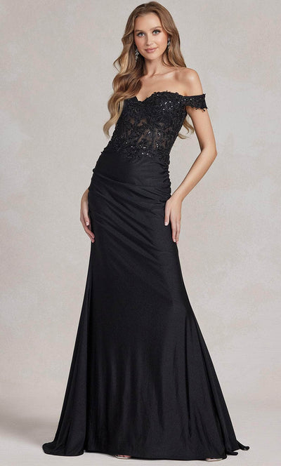 Nox Anabel E1184 - Off Shoulder Lace Corset Prom Gown Evening Dresses