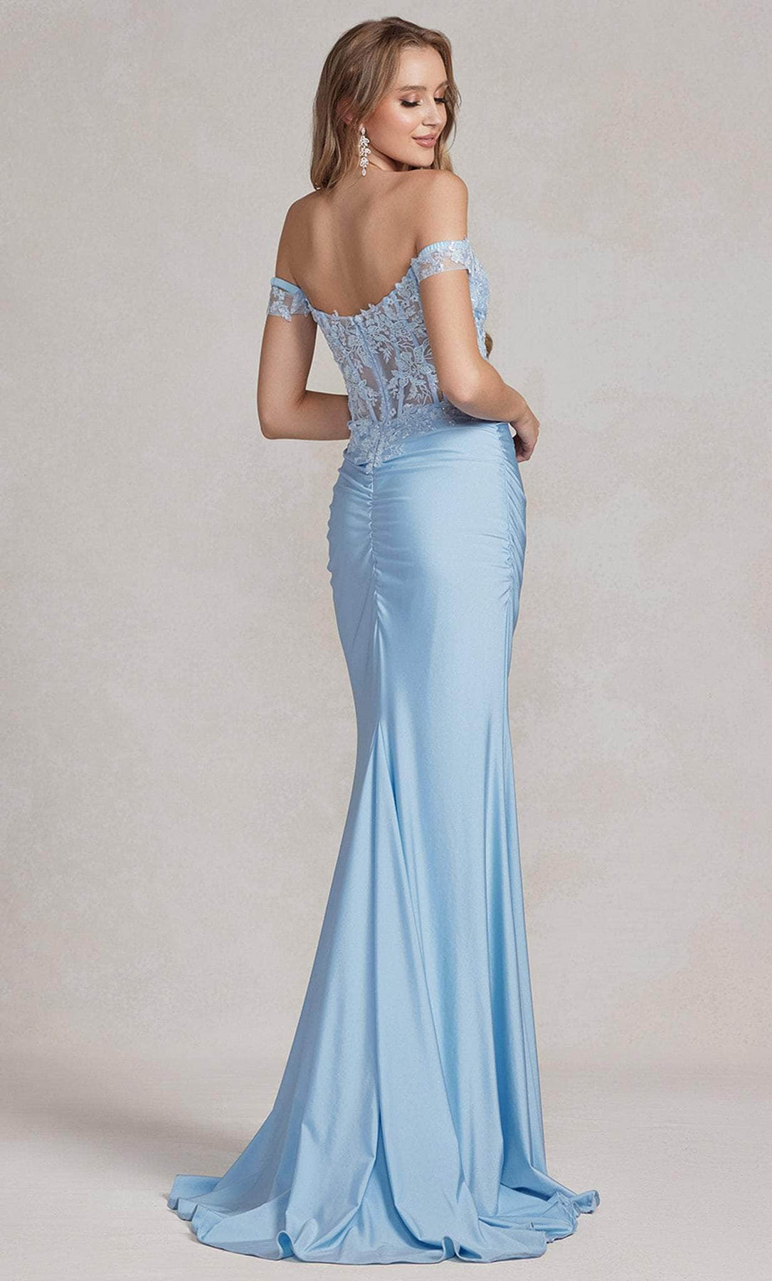 Nox Anabel E1184 - Off Shoulder Lace Corset Prom Gown Evening Dresses