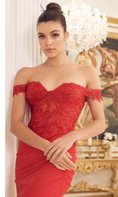 Nox Anabel E1184 - Off Shoulder Lace Corset Prom Gown Evening Dresses