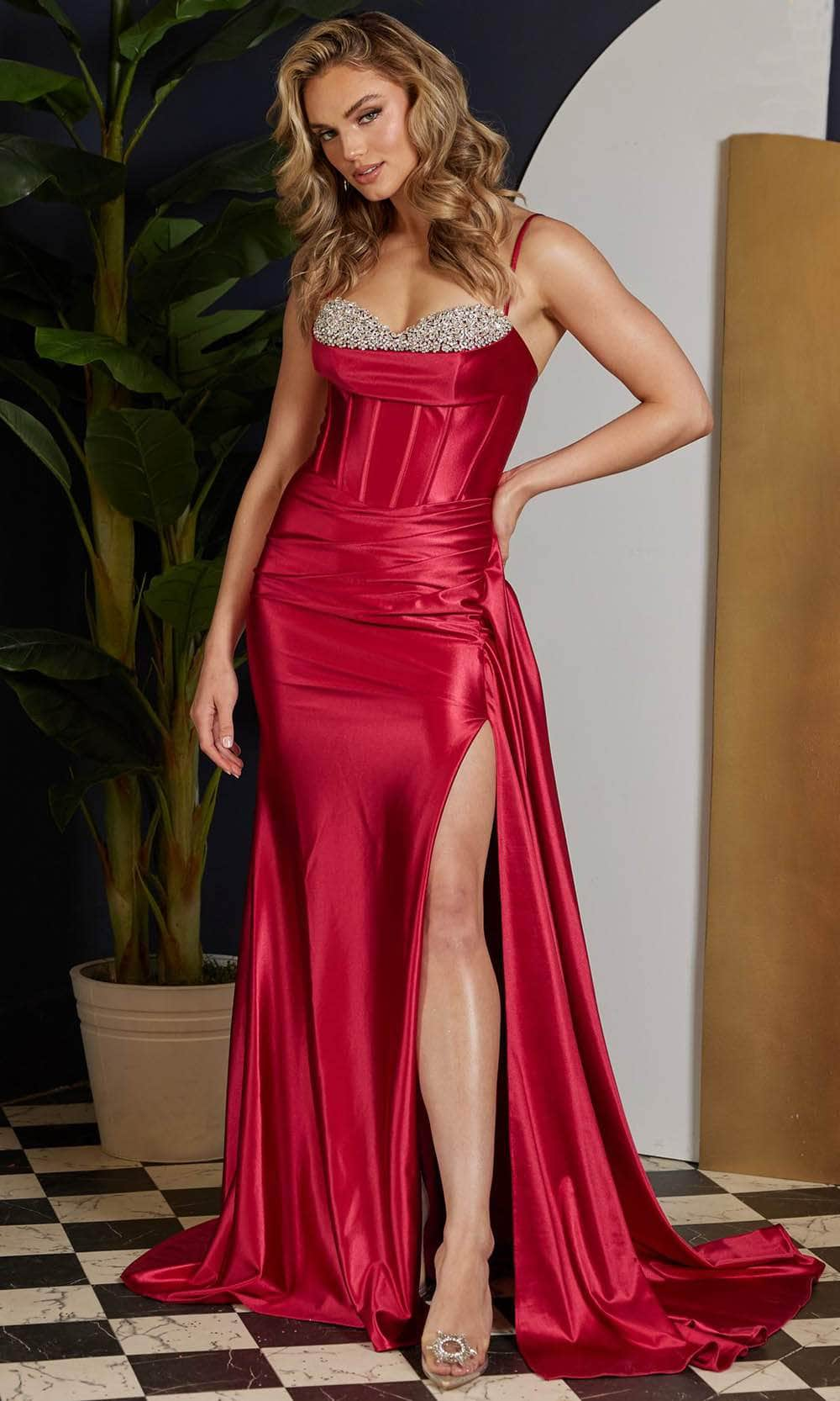 Nox Anabel E1242 - Beaded Bust Cowl Evening Gown Special Occasion Dress