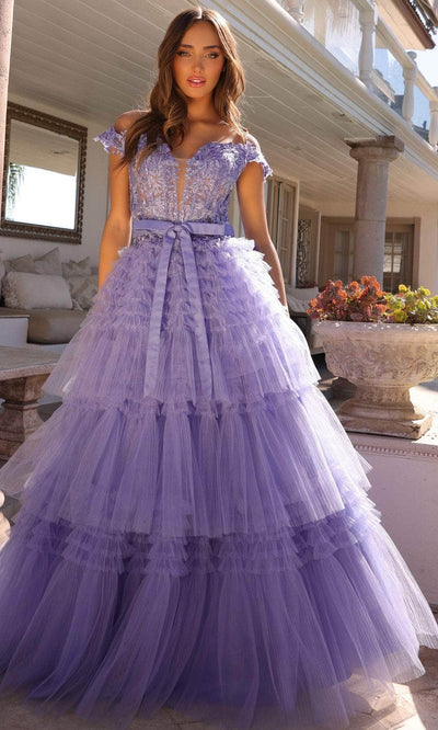Nox Anabel E1293 - Off Shoulder Tiered Prom Dress Special Occasion Dress 0 / Periwinkle