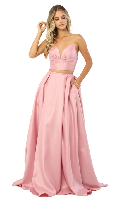 Nox Anabel - E161 Sleeveless Sweetheart Crop top Two-Piece A-Line Gown Special Occasion Dress XS / Mauve